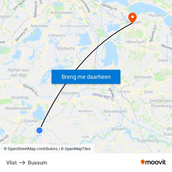 Vlist to Bussum map