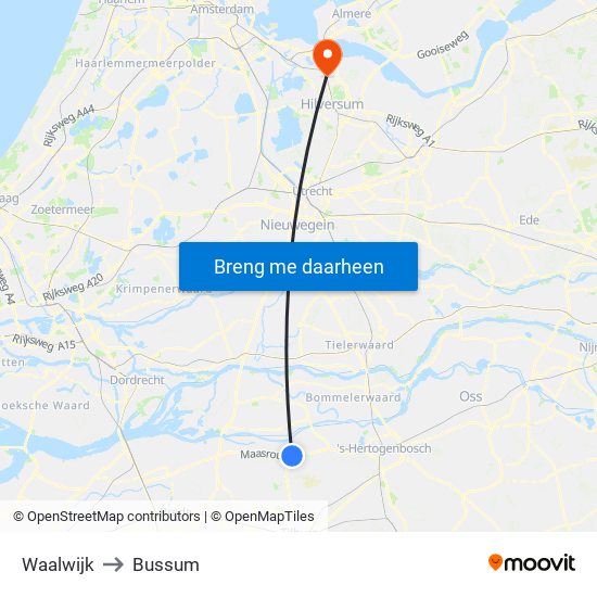 Waalwijk to Bussum map