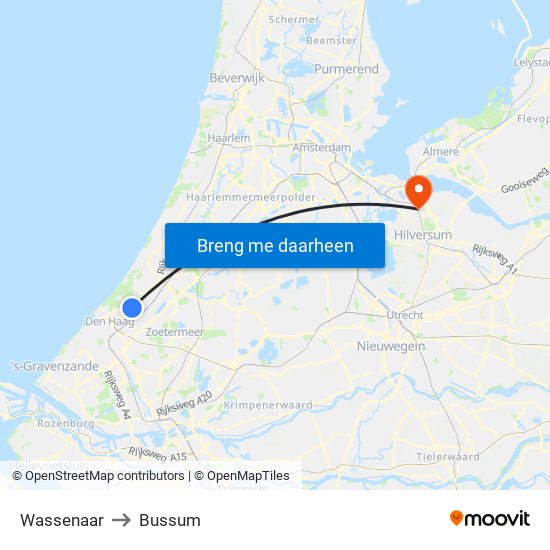 Wassenaar to Bussum map