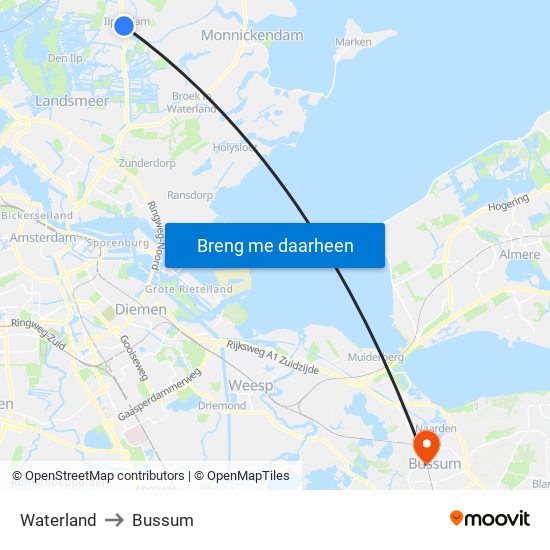 Waterland to Bussum map