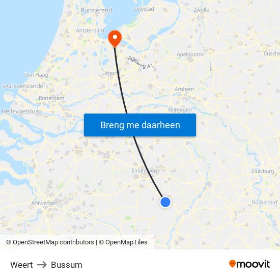 Weert to Bussum map