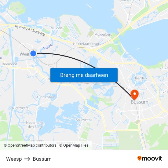 Weesp to Bussum map