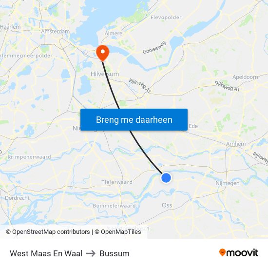 West Maas En Waal to Bussum map