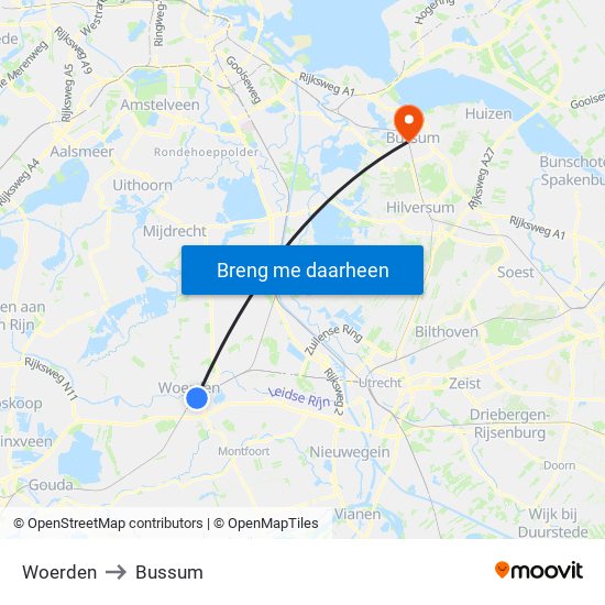 Woerden to Bussum map