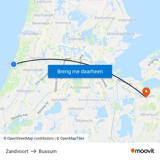 Zandvoort to Bussum map