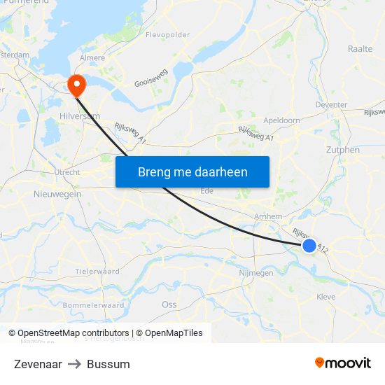 Zevenaar to Bussum map