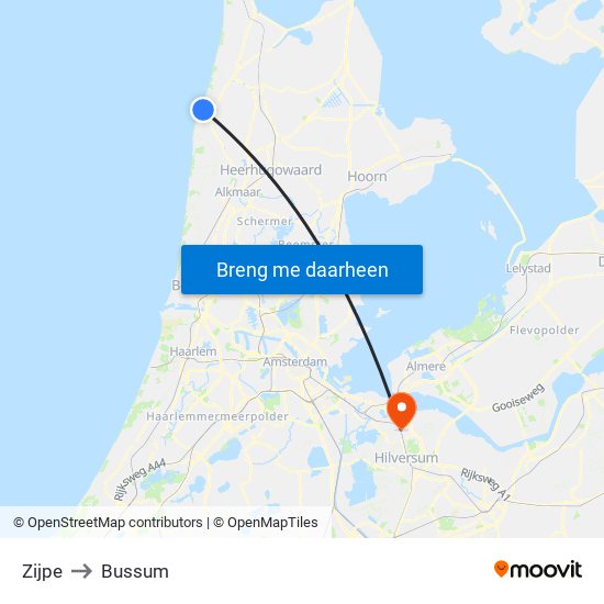 Zijpe to Bussum map