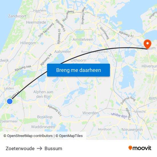 Zoeterwoude to Bussum map