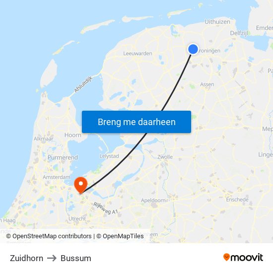 Zuidhorn to Bussum map