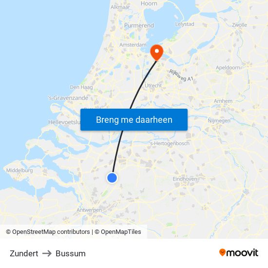 Zundert to Bussum map