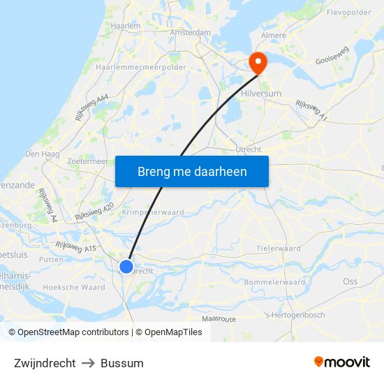 Zwijndrecht to Bussum map