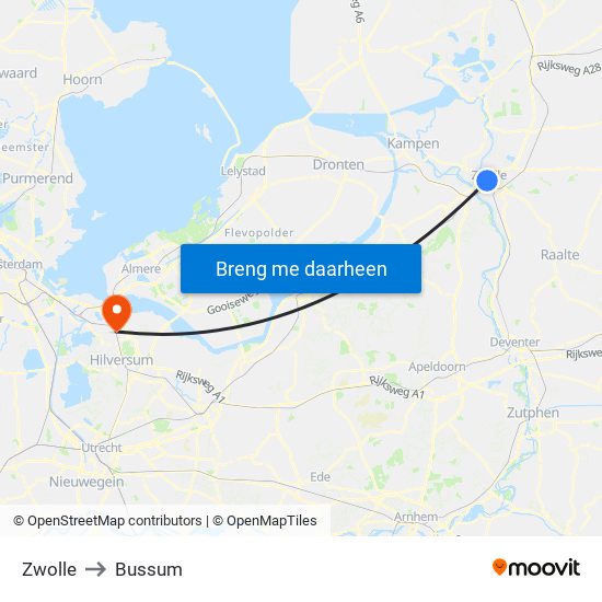 Zwolle to Bussum map