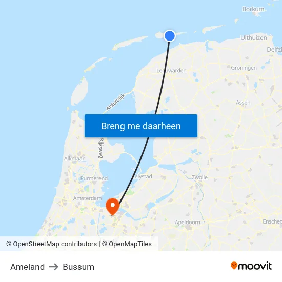 Ameland to Bussum map