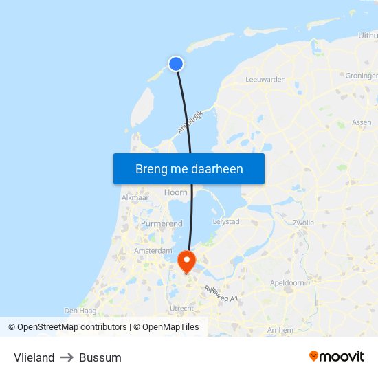 Vlieland to Bussum map
