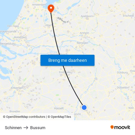 Schinnen to Bussum map