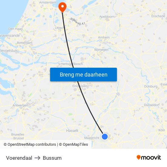 Voerendaal to Bussum map