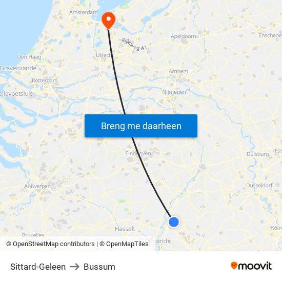 Sittard-Geleen to Bussum map