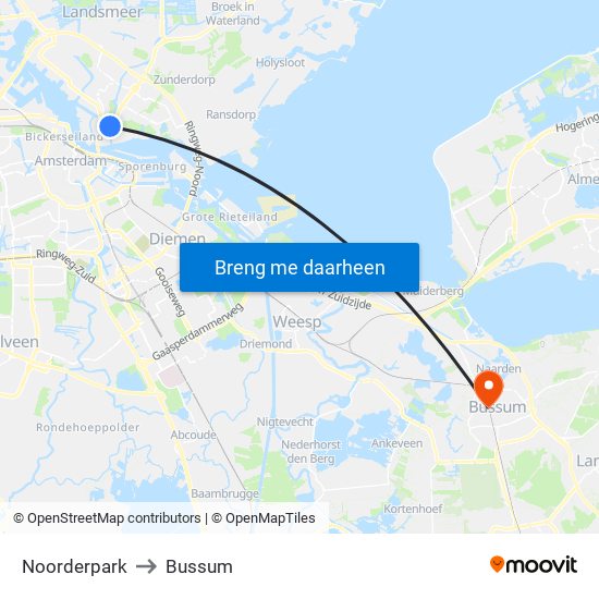 Noorderpark to Bussum map