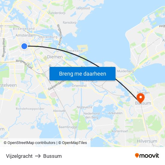 Vijzelgracht to Bussum map