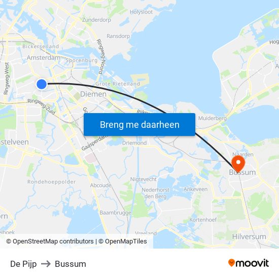 De Pijp to Bussum map