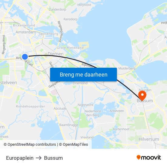 Europaplein to Bussum map