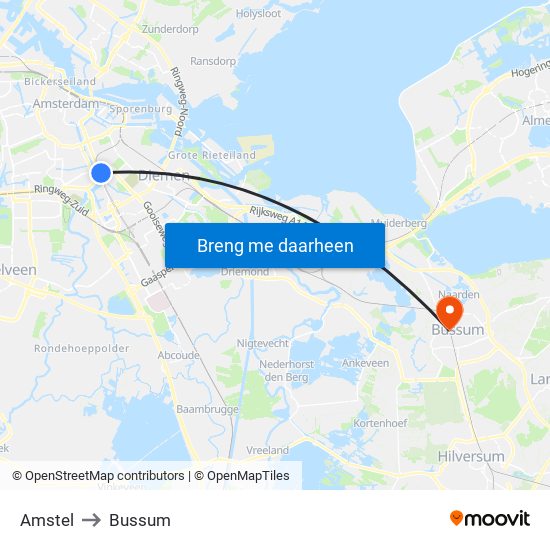 Amstel to Bussum map