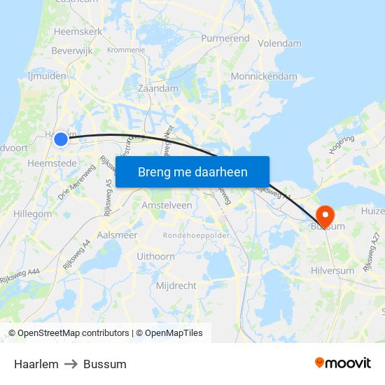 Haarlem to Bussum map