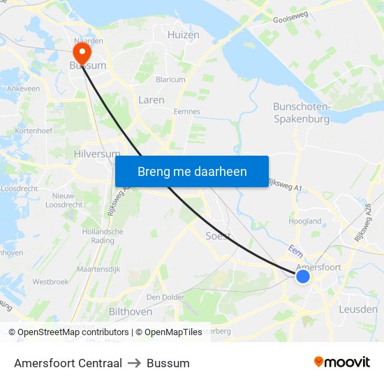 Amersfoort Centraal to Bussum map