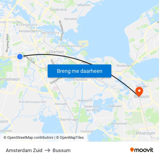 Amsterdam Zuid to Bussum map