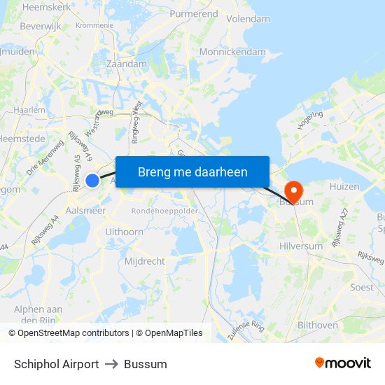 Schiphol Airport to Bussum map