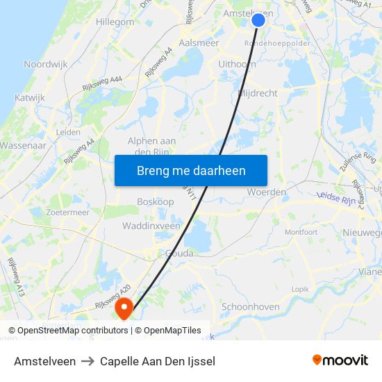 Amstelveen to Capelle Aan Den Ijssel map