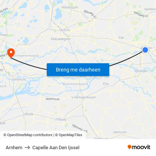 Arnhem to Capelle Aan Den Ijssel map