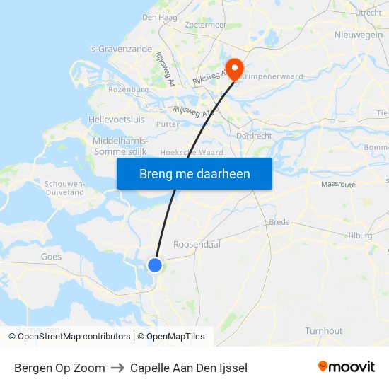 Bergen Op Zoom to Capelle Aan Den Ijssel map