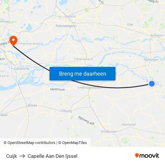 Cuijk to Capelle Aan Den Ijssel map