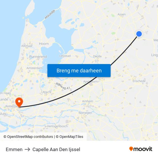 Emmen to Capelle Aan Den Ijssel map