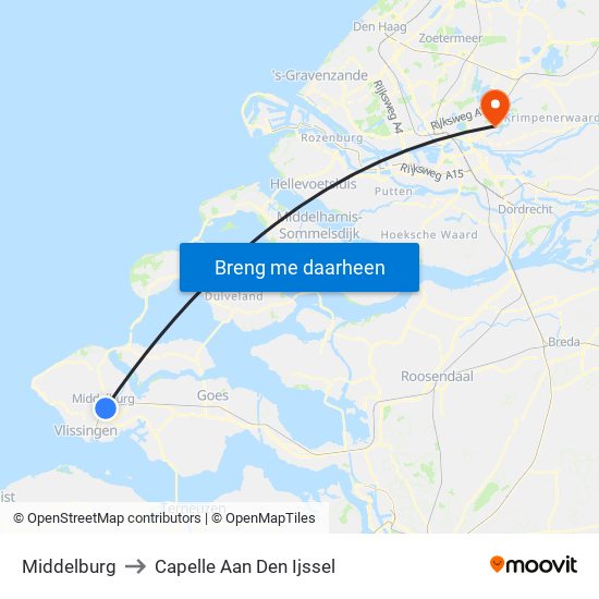 Middelburg to Capelle Aan Den Ijssel map