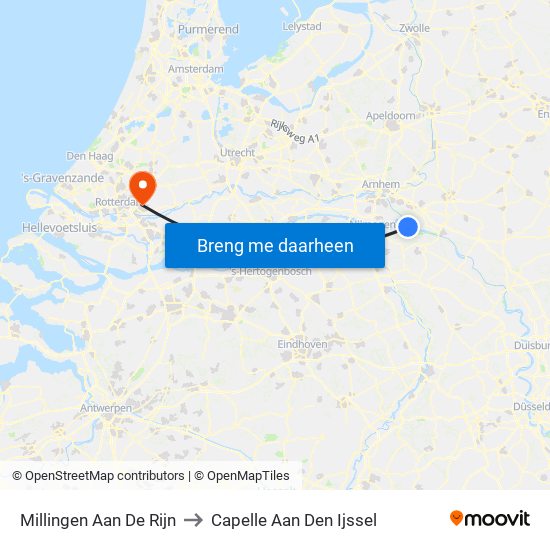 Millingen Aan De Rijn to Capelle Aan Den Ijssel map