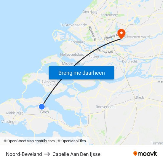 Noord-Beveland to Capelle Aan Den Ijssel map