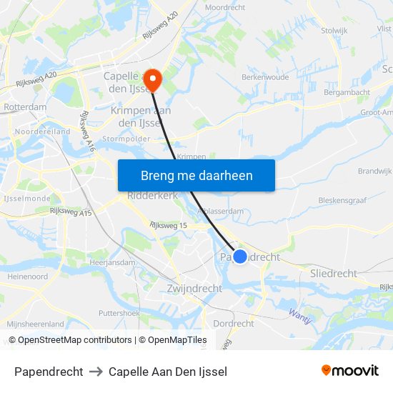 Papendrecht to Capelle Aan Den Ijssel map