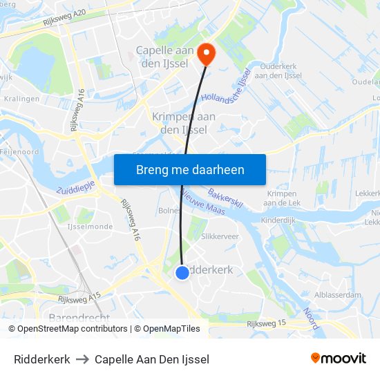 Ridderkerk to Capelle Aan Den Ijssel map