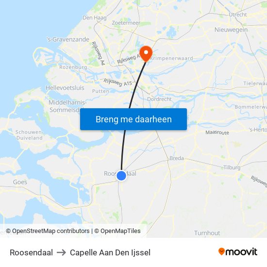 Roosendaal to Capelle Aan Den Ijssel map