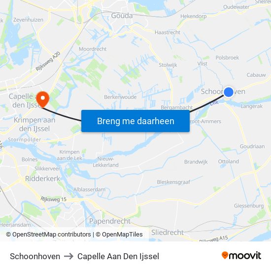 Schoonhoven to Capelle Aan Den Ijssel map