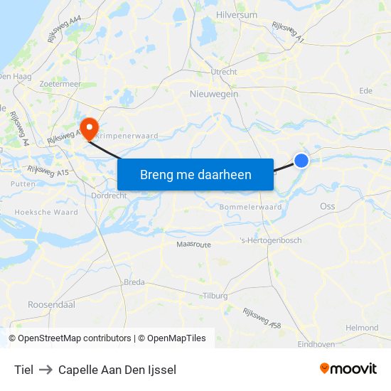 Tiel to Capelle Aan Den Ijssel map