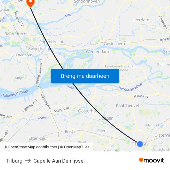 Tilburg to Capelle Aan Den Ijssel map