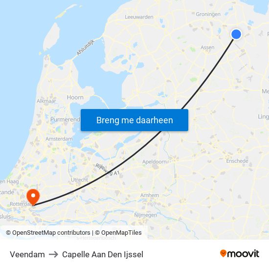 Veendam to Capelle Aan Den Ijssel map