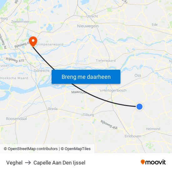 Veghel to Capelle Aan Den Ijssel map