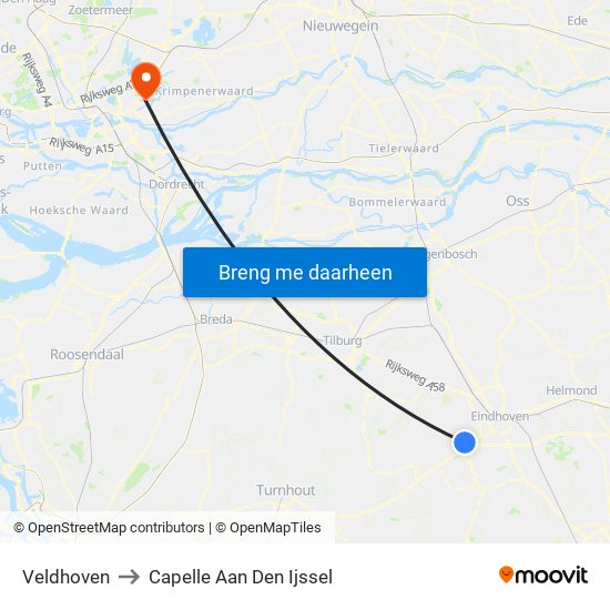 Veldhoven to Capelle Aan Den Ijssel map