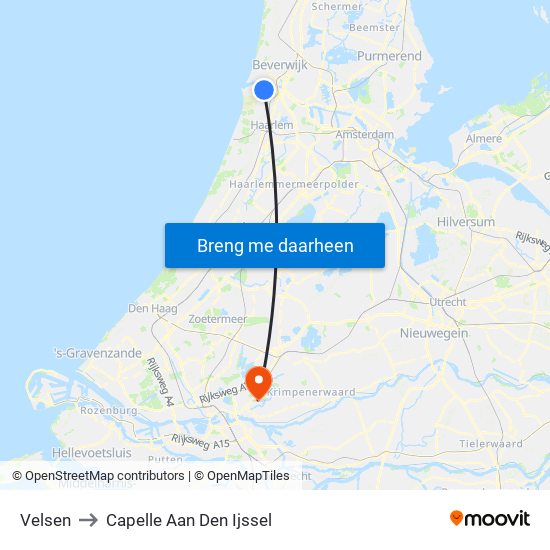 Velsen to Capelle Aan Den Ijssel map