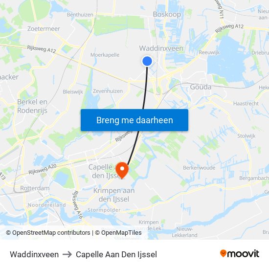 Waddinxveen to Capelle Aan Den Ijssel map