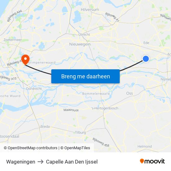 Wageningen to Capelle Aan Den Ijssel map